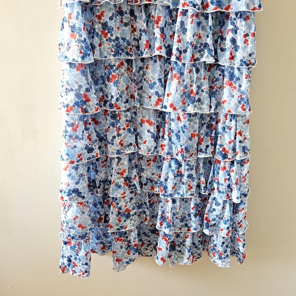 Aritzia Little Moon Rarity Blue Floral Feminine Ruffle Midi Casual Dress Sz XS. - Picture 5 of 16